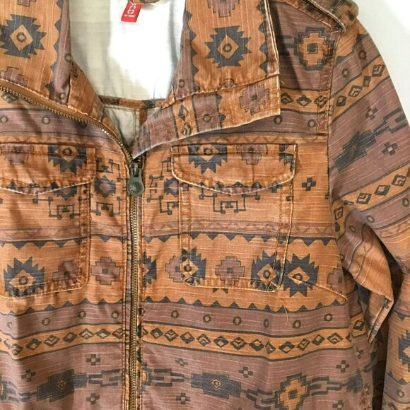 Divided by H&M Canvas Jacket Women's Size 6 Aztec Print Full Zip Front in Rust - Picture 3 of 13